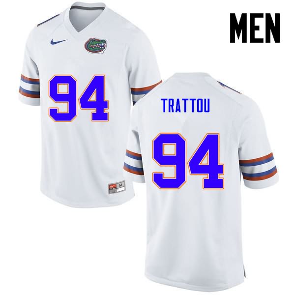 Men's NCAA Florida Gators Justin Trattou #94 Stitched Authentic Nike White College Football Jersey QXD5165EW